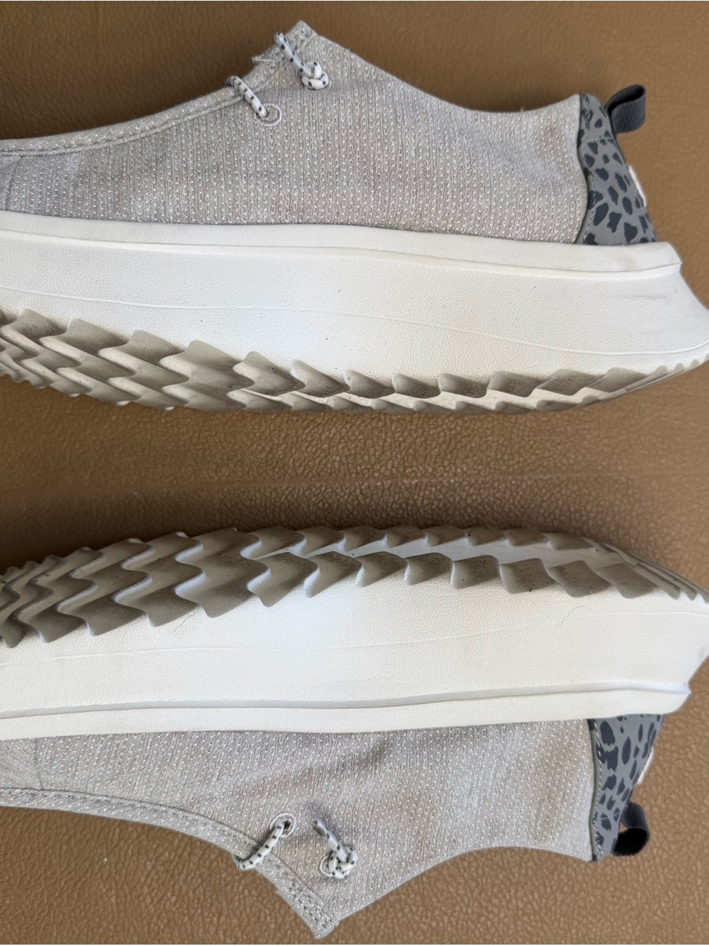 Hey Dude Women's Wendy Peak Slip-On Sneakers in Light Gray with Leopard Heel - Picture 7 of 9